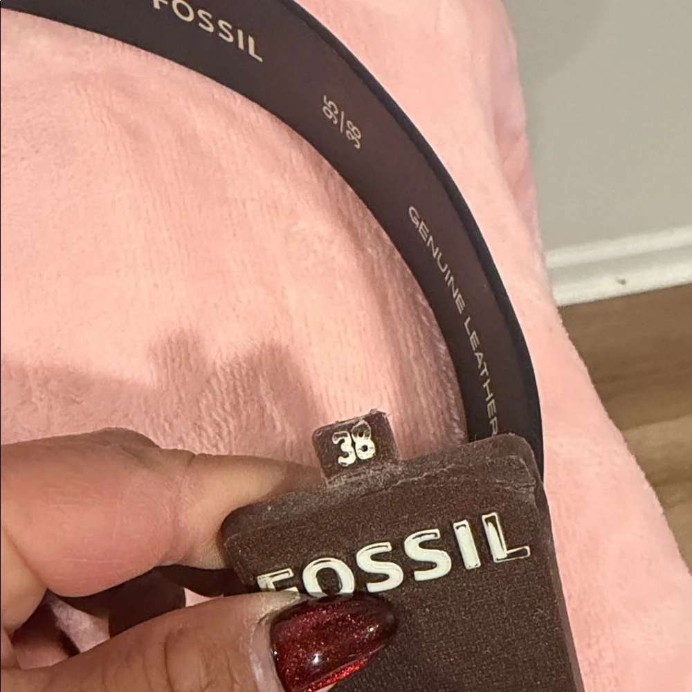 Fossil Dark Leather Belt with Silver Buckle